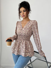 Floral long-sleeved T-shirt with floral waist