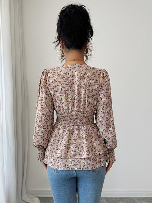 Floral long-sleeved T-shirt with floral waist