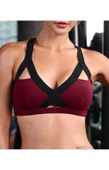 Color Contrast Sexy Cross Elastic Sports Bra - 808Lush