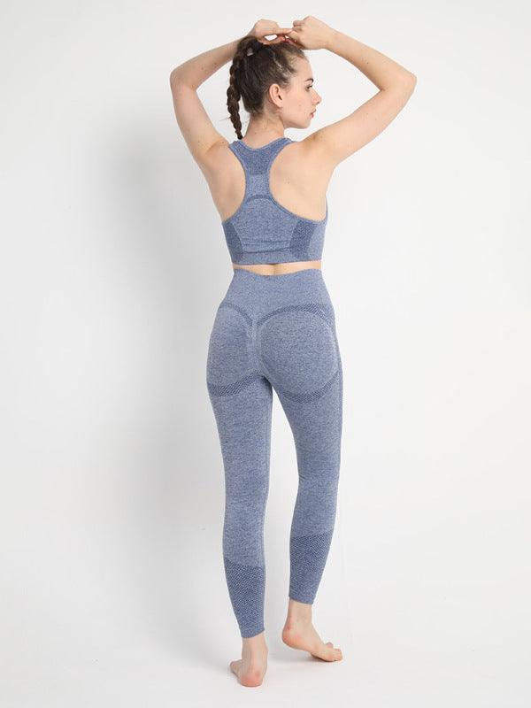 Women's Seamless Dotted Two-piece Peach Hip Trousers Racerback Bra Vest Sports Suit - 808Lush