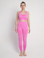Women's Seamless Dotted Two-piece Peach Hip Trousers Racerback Bra Vest Sports Suit - 808Lush