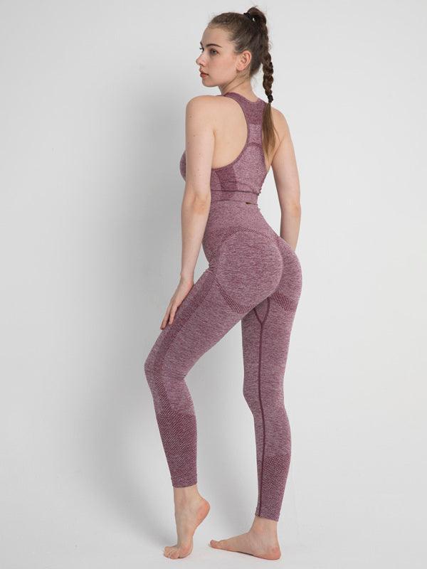 Women's Seamless Dotted Two-piece Peach Hip Trousers Racerback Bra Vest Sports Suit - 808Lush