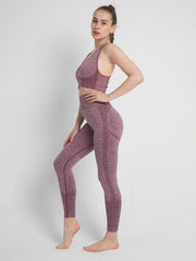 Women's Seamless Dotted Two-piece Peach Hip Trousers Racerback Bra Vest Sports Suit - 808Lush