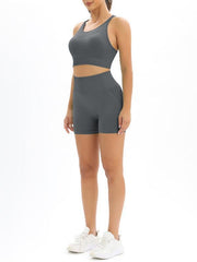 Women's Beautiful Back High Waist Peach Hip Seamless Knitted Tank Top Shorts Two-Piece Set - 808Lush