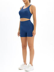 Women's Beautiful Back High Waist Peach Hip Seamless Knitted Tank Top Shorts Two-Piece Set - 808Lush