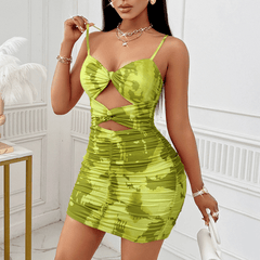 Women's suspender tie-dye hollow dress