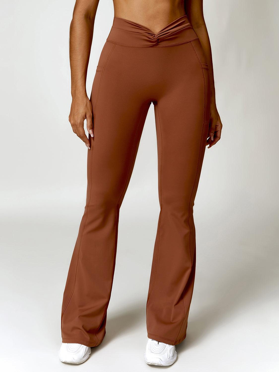 Twisted High Waist Bootcut Active Pants with Pockets - 808Lush