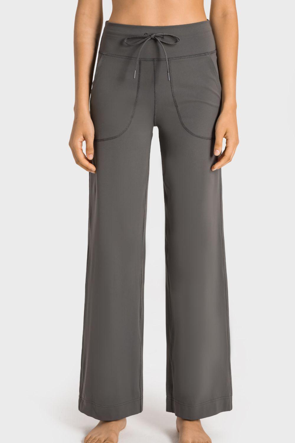 Drawstring Waist Wide Leg Sports Pants with Pockets - 808Lush