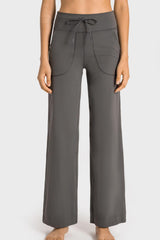 Drawstring Waist Wide Leg Sports Pants with Pockets - 808Lush