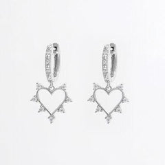925 Sterling Silver Inlaid Zircon Heart Dangle Earrings - 808Lush