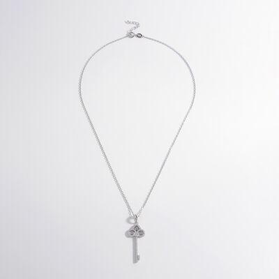 925 Sterling Silver Inlaid Zircon Key Shape Necklace - 808Lush