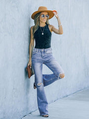 American style bootcut women's jeans high waist slimming ripped jeans - 808Lush