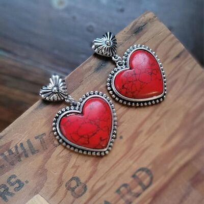Artificial Turquoise Alloy Heart Dangle Earrings - 808Lush