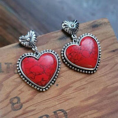 Artificial Turquoise Alloy Heart Dangle Earrings - 808Lush