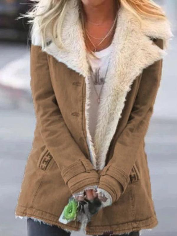 Autumn and winter solid color plush lapel mid-length coat - 808Lush