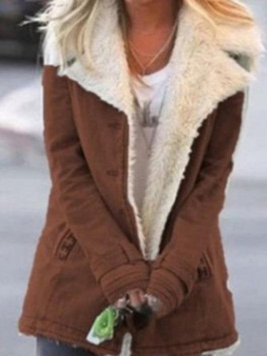 Autumn and winter solid color plush lapel mid-length coat - 808Lush