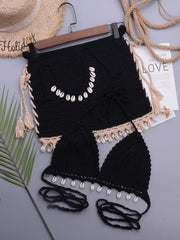 3 piece bikini set shell solid color strappy - 808Lush