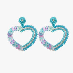 Bead Rhinestone Stainless Steel Heart Dangle Earrings - 808Lush