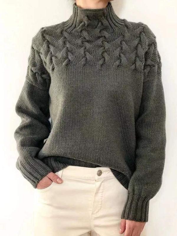 Women Casual long-sleeved turtleneck solid color sweater pullover top - 808Lush