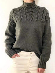 Women Casual long-sleeved turtleneck solid color sweater pullover top - 808Lush