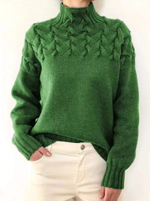 Women Casual long-sleeved turtleneck solid color sweater pullover top - 808Lush