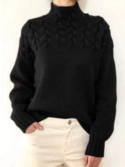 Women Casual long-sleeved turtleneck solid color sweater pullover top - 808Lush
