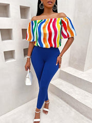 Casual loose one-shoulder short-sleeved women's suit - 808Lush