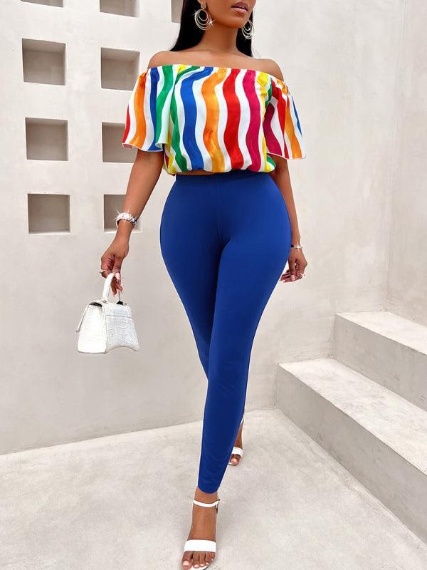 Casual loose one-shoulder short-sleeved women's suit - 808Lush