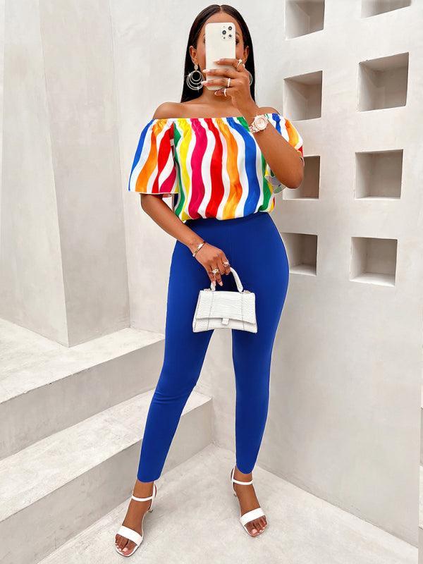 Casual loose one-shoulder short-sleeved women's suit - 808Lush