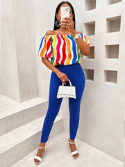 Casual loose one-shoulder short-sleeved women's suit - 808Lush