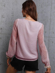 Chiffon solid color stitching lace long-sleeved shirt commuting top - 808Lush