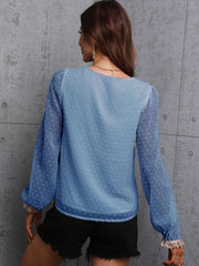 Chiffon solid color stitching lace long-sleeved shirt commuting top - 808Lush