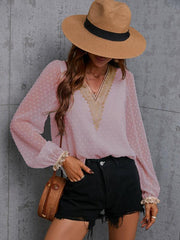 Chiffon solid color stitching lace long-sleeved shirt commuting top - 808Lush