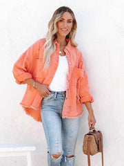 Coat mid-length style ripped loose denim shirt jacket - 808Lush
