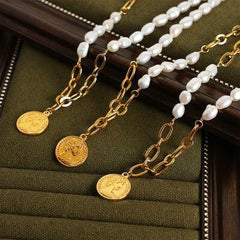 Coin pendant Pearl Titanium Steel Necklace - 808Lush