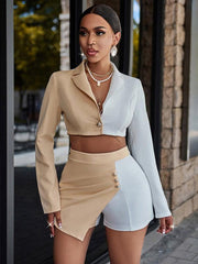 Contrast color short women's suit with suit collar - 808Lush