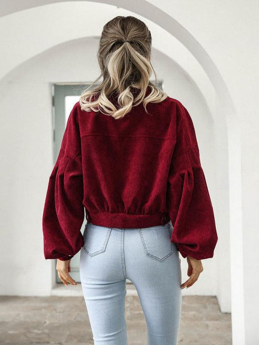 Corduroy Jacket Lantern Sleeve Single Breasted Short Jacket Women - 808Lush