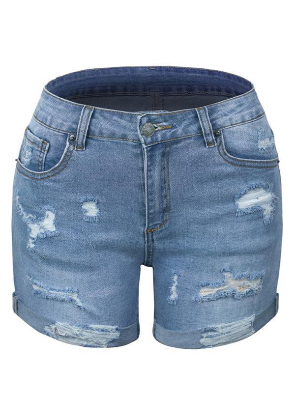 DESTROYED HIGH STRETCH DENIM SHORTS - 808Lush
