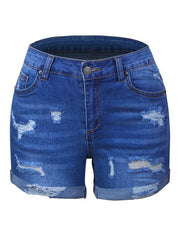 DESTROYED HIGH STRETCH DENIM SHORTS - 808Lush