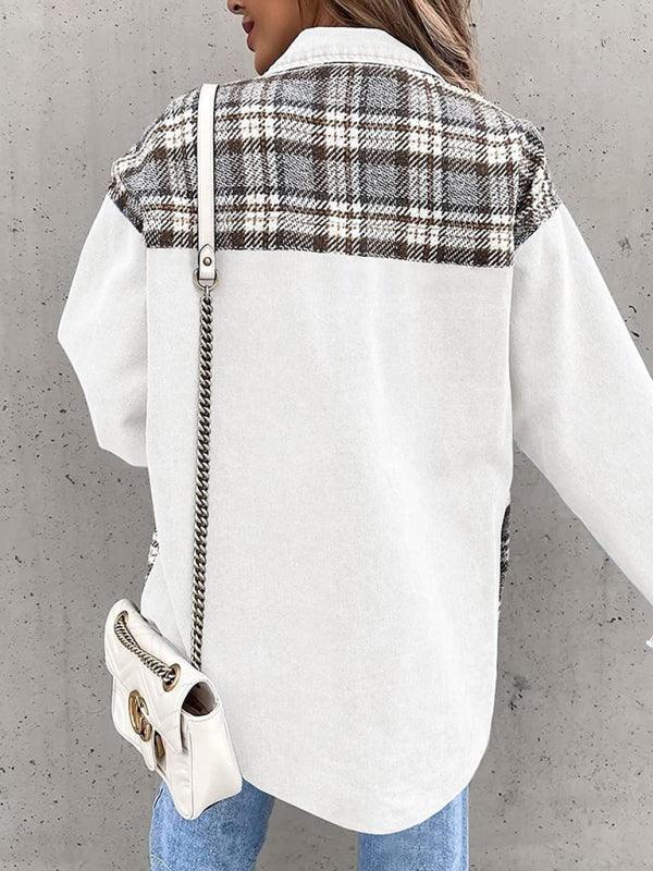 Denim Jacket Long Sleeve Check Button Down Shirt Jacket Top - 808Lush
