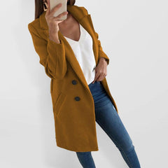 Double-breasted solid color European and American suit collar slim fit women's windbreaker - 808Lush