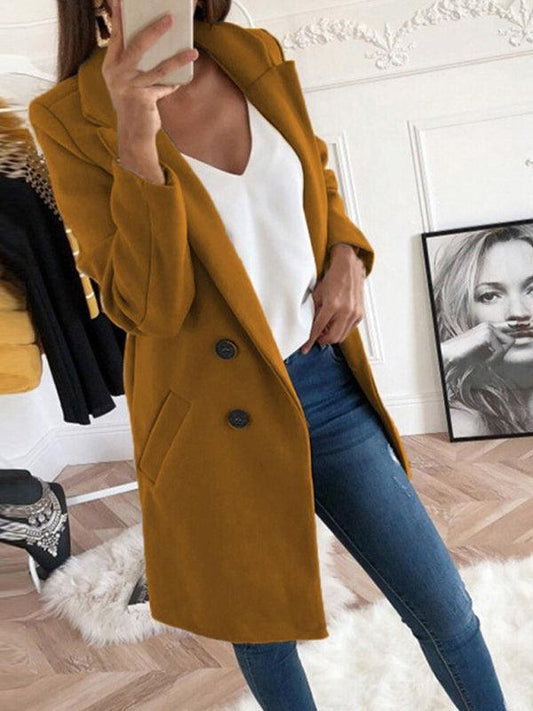 Double-breasted solid color European and American suit collar slim fit women's windbreaker - 808Lush