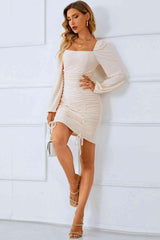 Mini Dress Ruched Square Neck Dress - 808Lush