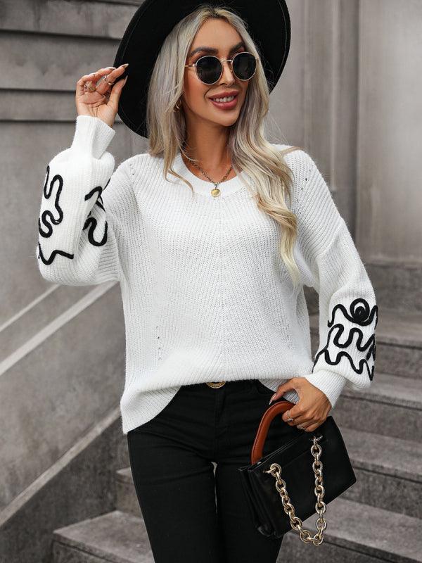 Fashion Ladies Pullover Knitwear Solid Color Pattern Sweater - 808Lush