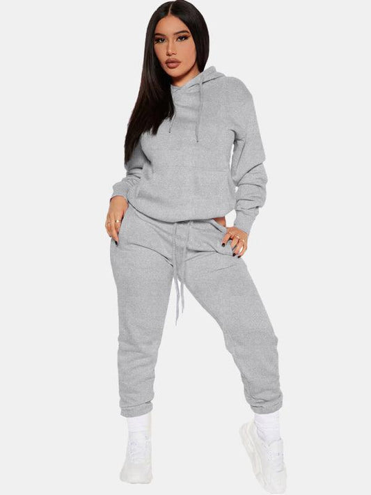 Fashion solid color casual sweater hooded sports top and bottom suit - 808Lush