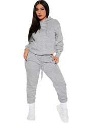 Fashion solid color casual sweater hooded sports top and bottom suit - 808Lush