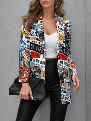 Fashion trend graffiti printing logo plate ladies blazer - 808Lush