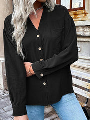 Fashion women's solid color lapel collar solid color shirt - 808Lush