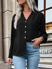 Fashion women's solid color lapel collar solid color shirt - 808Lush
