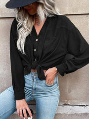 Fashion women's solid color lapel collar solid color shirt - 808Lush